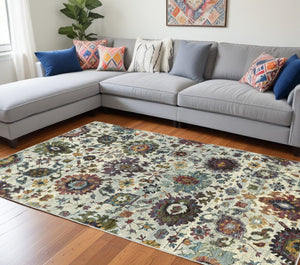 HomeRoots 10' Elegant Purple and Gray Oriental Power Loom Area Rug - Durable, Easy Care, Timeless Design 10' x 13'2" 509968