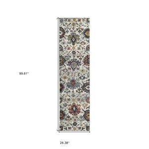 HomeRoots 10' Elegant Purple and Gray Oriental Power Loom Area Rug - Durable, Easy Care, Timeless Design 2'3" x 8' 509970