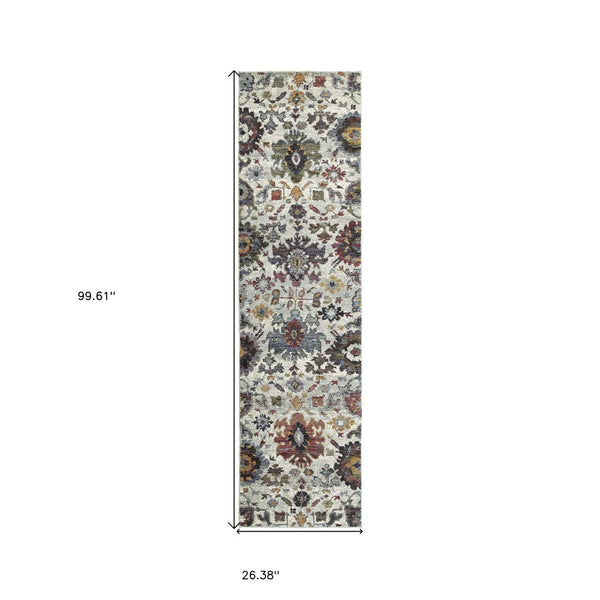 HomeRoots 10' Elegant Purple and Gray Oriental Power Loom Area Rug - Durable, Easy Care, Timeless Design 2'3" x 8' 509970