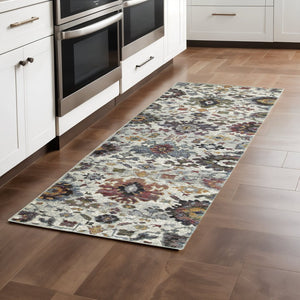 HomeRoots 10' Elegant Purple and Gray Oriental Power Loom Area Rug - Durable, Easy Care, Timeless Design 2'3" x 8' 509970