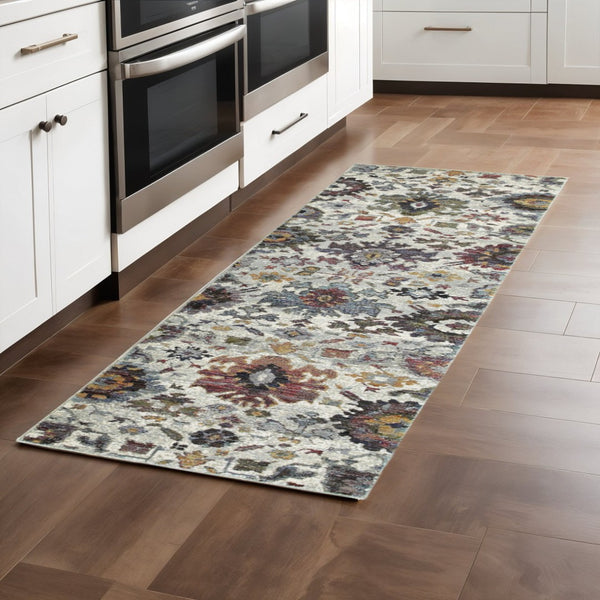 HomeRoots 10' Elegant Purple and Gray Oriental Power Loom Area Rug - Durable, Easy Care, Timeless Design 2'3" x 8' 509970