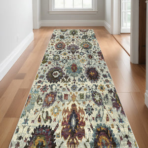 HomeRoots 10' Elegant Purple and Gray Oriental Power Loom Area Rug - Durable, Easy Care, Timeless Design 2'6" x 12' 509971