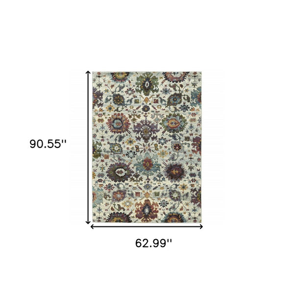 HomeRoots 10' Elegant Purple and Gray Oriental Power Loom Area Rug - Durable, Easy Care, Timeless Design 5' X 7' Rectangle 509973