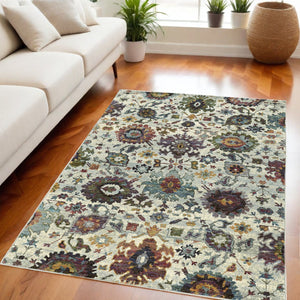 HomeRoots 10' Elegant Purple and Gray Oriental Power Loom Area Rug - Durable, Easy Care, Timeless Design 5' X 7' Rectangle 509973