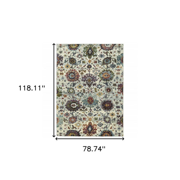 HomeRoots 10' Elegant Purple and Gray Oriental Power Loom Area Rug - Durable, Easy Care, Timeless Design 7' X 10' Rectangle 509974