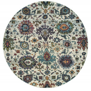 HomeRoots 10' Elegant Purple and Gray Oriental Power Loom Area Rug - Durable, Easy Care, Timeless Design 8' Round Round 509975