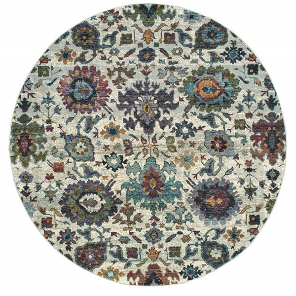 HomeRoots 10' Elegant Purple and Gray Oriental Power Loom Area Rug - Durable, Easy Care, Timeless Design 8' Round Round 509975