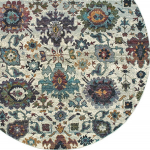 HomeRoots 10' Elegant Purple and Gray Oriental Power Loom Area Rug - Durable, Easy Care, Timeless Design 8' Round Round 509975