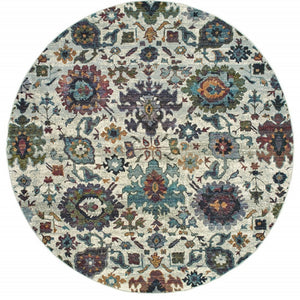 HomeRoots 10' Elegant Purple and Gray Oriental Power Loom Area Rug - Durable, Easy Care, Timeless Design 8' Round Round 509975