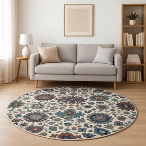 HomeRoots 10' Elegant Purple and Gray Oriental Power Loom Area Rug - Durable, Easy Care, Timeless Design 8' Round Round 509975