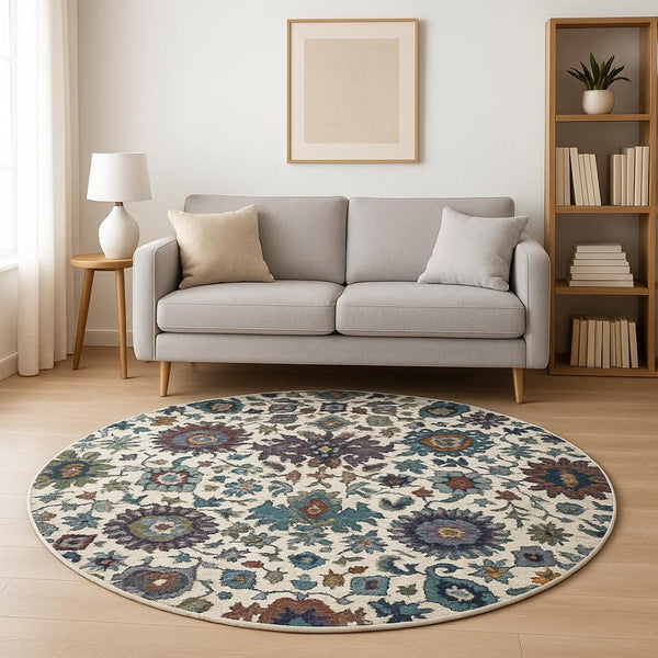 HomeRoots 10' Elegant Purple and Gray Oriental Power Loom Area Rug - Durable, Easy Care, Timeless Design 8' Round Round 509975