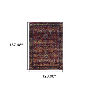 Homeroots 10' X 13' Red Purple Oriental Power Loom Area Rug  Other Material 509978