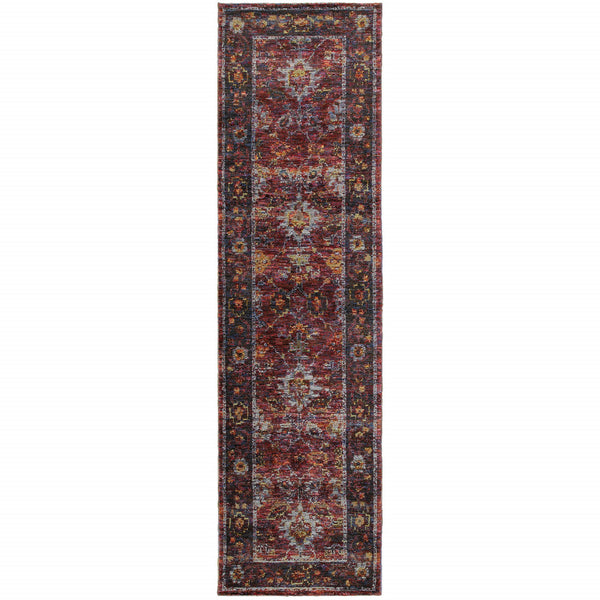 Homeroots 8' Runner Red Purple Oriental Power Loom Runner Rug  Other Material 509980