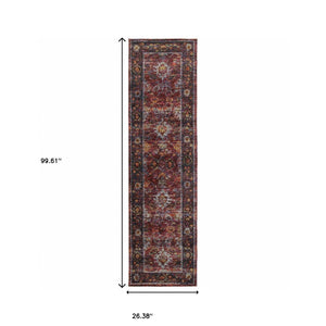 Homeroots 8' Runner Red Purple Oriental Power Loom Runner Rug  Other Material 509980