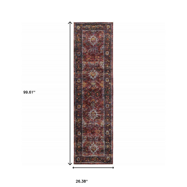 Homeroots 8' Runner Red Purple Oriental Power Loom Runner Rug  Other Material 509980