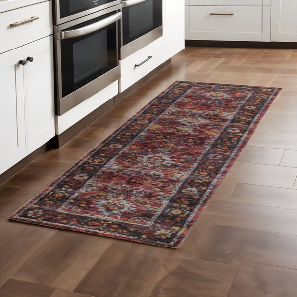 HomeRoots 10' Bold Red and Purple Oriental Power Loom Area Rug - Timeless Style for Everyday Functionality 2'3" x 8' 509980