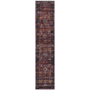 Homeroots 12' Runner Red Purple Gold And Grey Oriental Power Loom Runner Rug  Other Material 509981