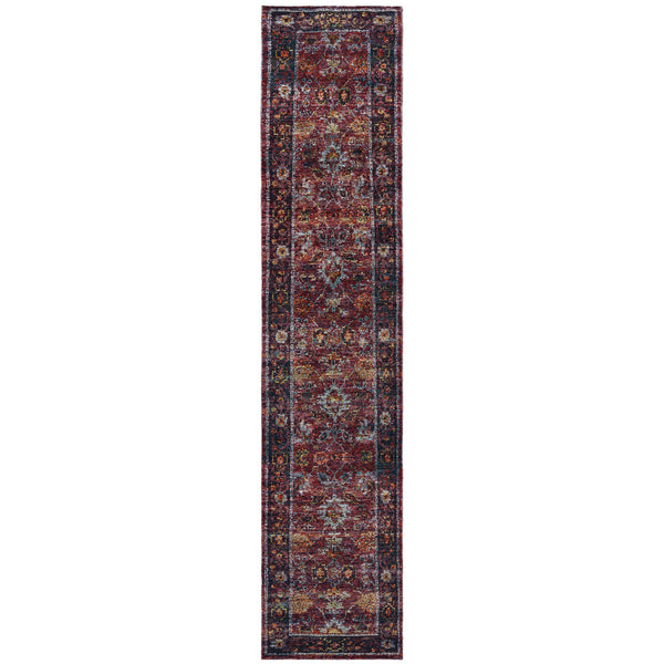 Homeroots 12' Runner Red Purple Gold And Grey Oriental Power Loom Runner Rug  Other Material 509981
