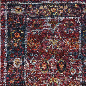 Homeroots 12' Runner Red Purple Gold And Grey Oriental Power Loom Runner Rug  Other Material 509981