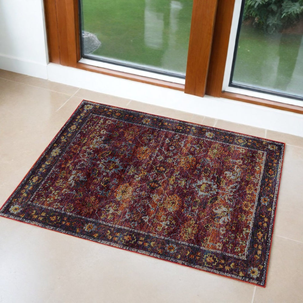 HomeRoots 10' Bold Red and Purple Oriental Power Loom Area Rug - Timeless Style for Everyday Functionality 3' x 5' 509982