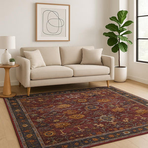 HomeRoots 10' Bold Red and Purple Oriental Power Loom Area Rug - Timeless Style for Everyday Functionality 5' X 7' 509983