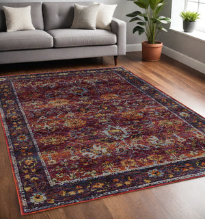 Homeroots 5' X 7' Red Purple Oriental Power Loom Area Rug  Other Material 509983