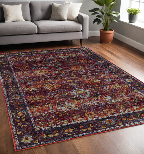 Homeroots 5' X 7' Red Purple Oriental Power Loom Area Rug  Other Material 509983