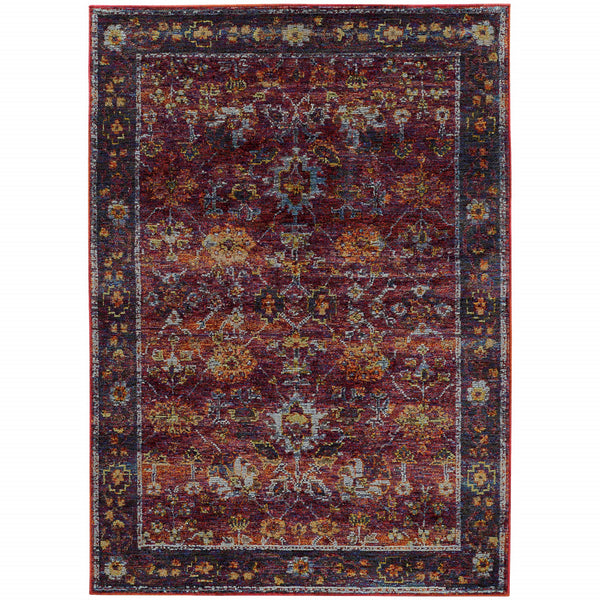 Homeroots 7' X 10' Red Purple Oriental Power Loom Area Rug  Other Material 509984