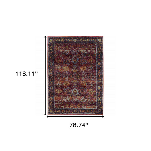 Homeroots 7' X 10' Red Purple Oriental Power Loom Area Rug  Other Material 509984