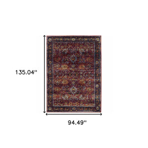 Homeroots 8' X 11' Red Purple Oriental Power Loom Area Rug  Other Material 509985