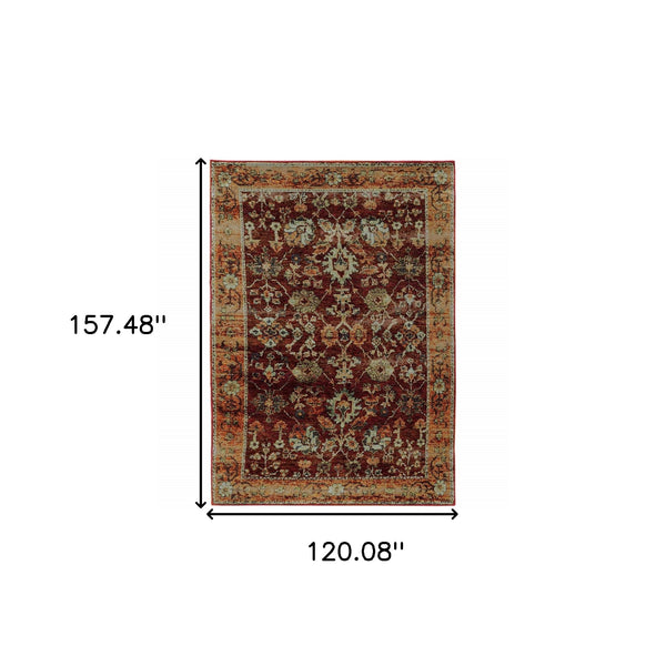 Homeroots 10' X 13' Red And Gold Oriental Power Loom Area Rug  Other Material 509987