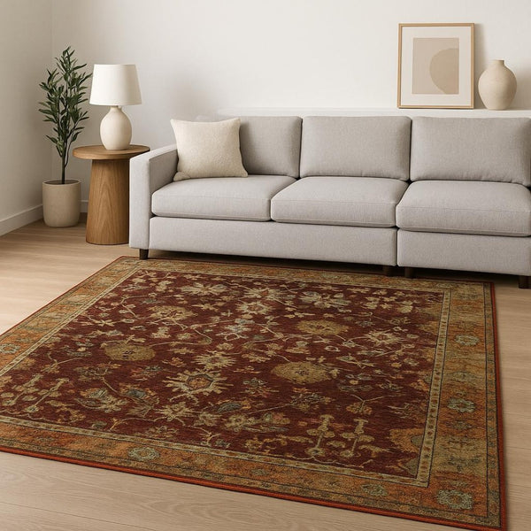 HomeRoots 10' Red and Gold Oriental Power Loom Area Rug – Timeless Elegance, Comfort, and Durability for Your Home 10' X 13' 509987