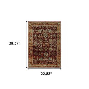 Homeroots 2' X 3' Red And Gold Oriental Power Loom Area Rug  Polypropylene 509988