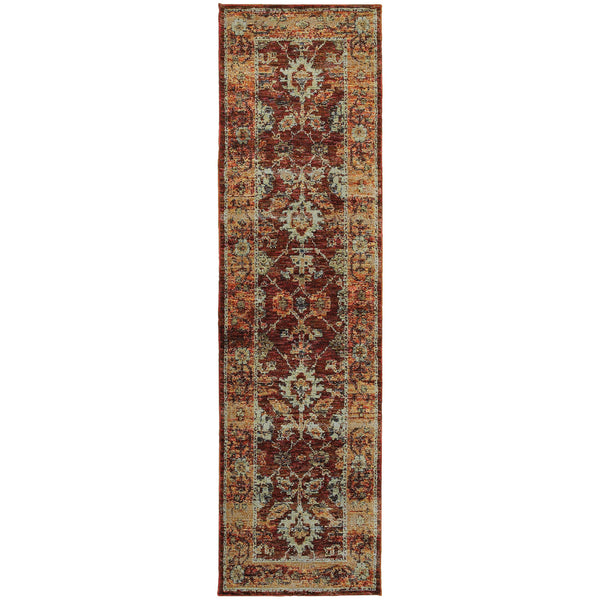 Homeroots 8' Runner Red And Gold Oriental Power Loom Runner Rug  Other Material 509989