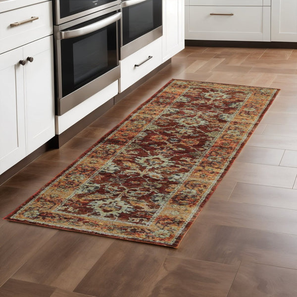 HomeRoots 10' Red and Gold Oriental Power Loom Area Rug – Timeless Elegance, Comfort, and Durability for Your Home 2'3" x 8' 509989