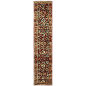 Homeroots 12' Runner Red Gold And Green Oriental Power Loom Runner Rug  Other Material 509990