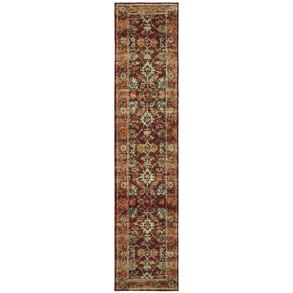 Homeroots 12' Runner Red Gold And Green Oriental Power Loom Runner Rug  Other Material 509990