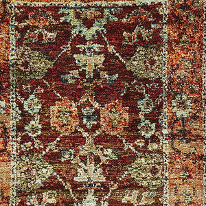 Homeroots 12' Runner Red Gold And Green Oriental Power Loom Runner Rug  Other Material 509990