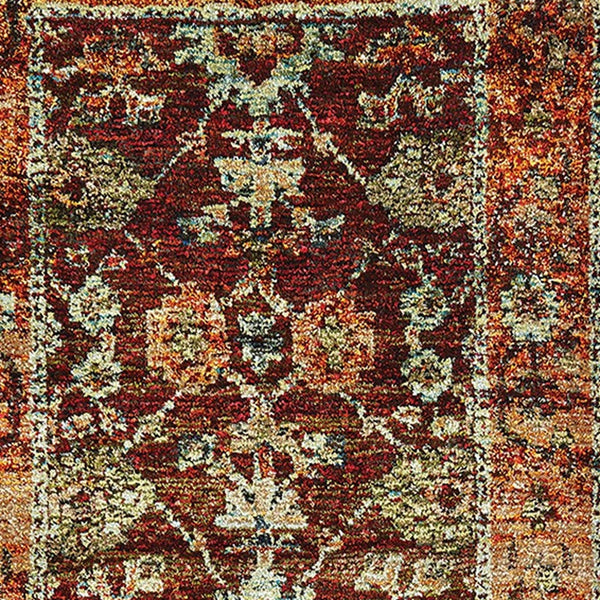 Homeroots 12' Runner Red Gold And Green Oriental Power Loom Runner Rug  Other Material 509990