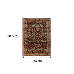 Homeroots 5' X 7' Red And Gold Oriental Power Loom Area Rug  Other Material 509992