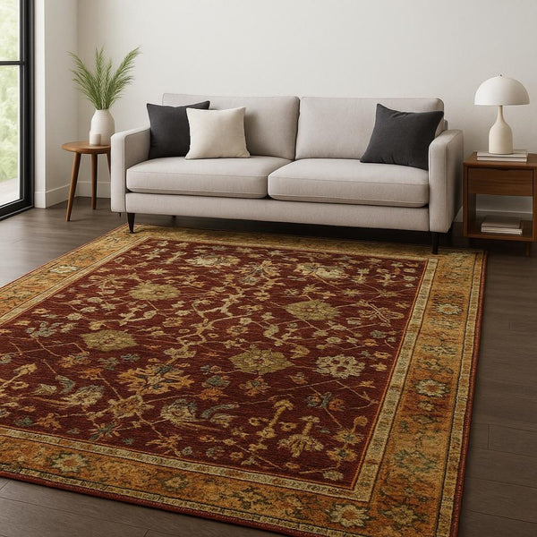 HomeRoots 10' Red and Gold Oriental Power Loom Area Rug – Timeless Elegance, Comfort, and Durability for Your Home 5' X 7' 509992