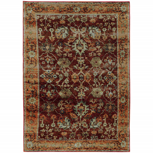 Homeroots 7' X 10' Red And Gold Oriental Power Loom Area Rug  Other Material 509993