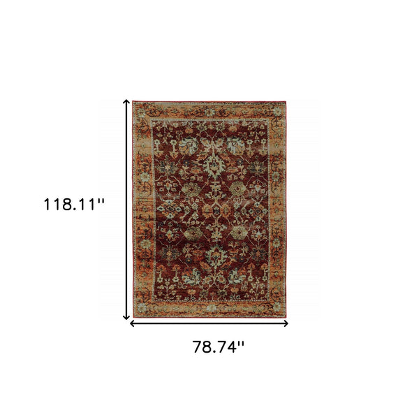 Homeroots 7' X 10' Red And Gold Oriental Power Loom Area Rug  Other Material 509993