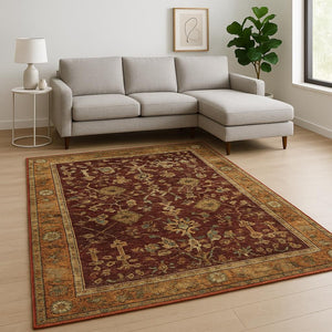 HomeRoots 10' Red and Gold Oriental Power Loom Area Rug – Timeless Elegance, Comfort, and Durability for Your Home 7' X 10' 509993