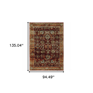 Homeroots 8' X 11' Red And Gold Oriental Power Loom Area Rug  Other Material 509994