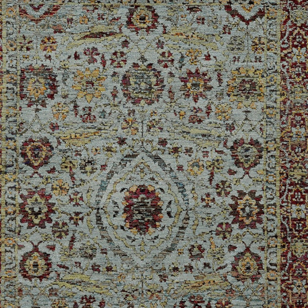HomeRoots 10' Stunning Blue and Green Oriental Power Loom Area Rug – Durable, Stain-Resistant, Timeless Style 10' X 13' 509996