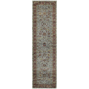 HomeRoots 10' Stunning Blue and Green Oriental Power Loom Area Rug – Durable, Stain-Resistant, Timeless Style 2'3" x 8' 509998