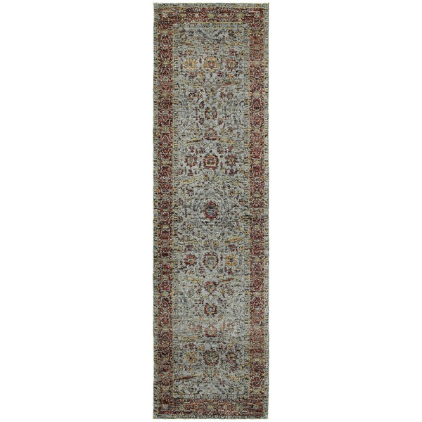 HomeRoots 10' Stunning Blue and Green Oriental Power Loom Area Rug – Durable, Stain-Resistant, Timeless Style 2'3" x 8' 509998