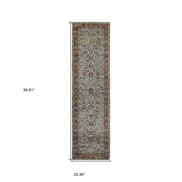 HomeRoots 10' Stunning Blue and Green Oriental Power Loom Area Rug – Durable, Stain-Resistant, Timeless Style 2'3" x 8' 509998