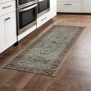HomeRoots 10' Stunning Blue and Green Oriental Power Loom Area Rug – Durable, Stain-Resistant, Timeless Style 2'3" x 8' 509998